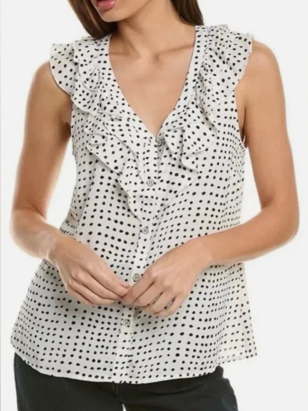 Cabi Style #4553 Polka Dot Ruffle Blouse – Size L